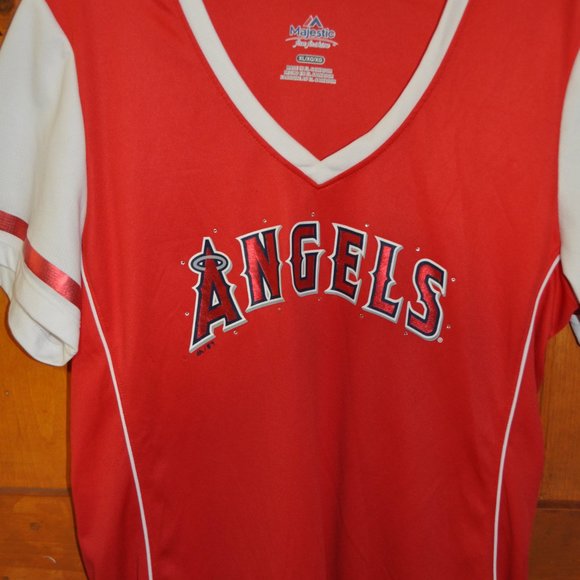Women's Majestic Angels Jersey Size XL Little Rhinestones Baseball Los Angeles - Picture 3 of 4